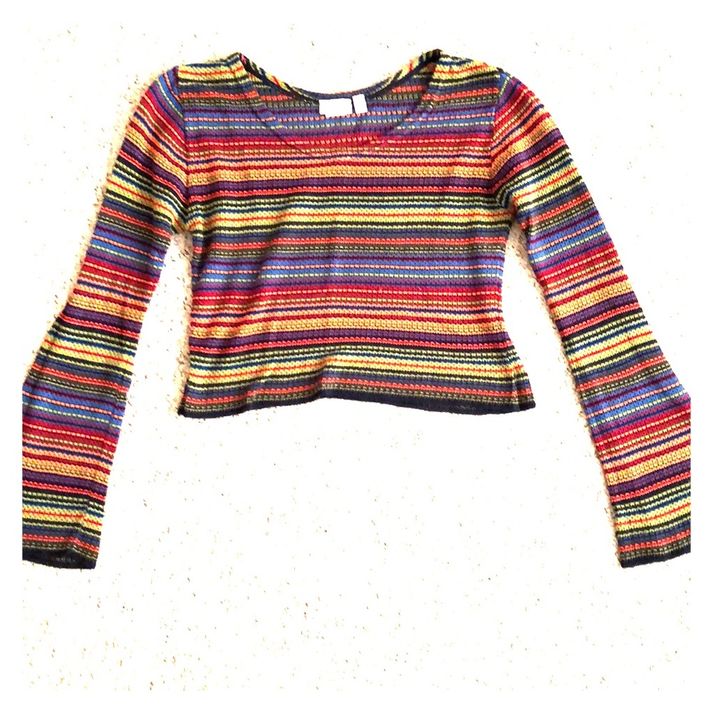 Multi colored striped crop top long sleeves M/L